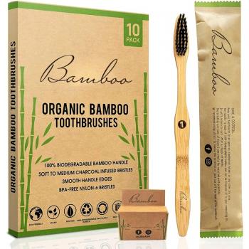 Biodegradable Hygienically Packed Toothbrush Gift Set Private Laser Logo Personalized Bamboo Toothbrush with Bamboo Charcoal Bristles 